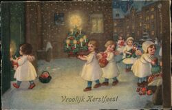 Children with Christmas Tree and Gifts, Vrolijk Kerstfeest Postcard