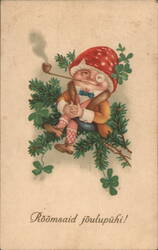 Gnome Smoking Pipe, Finnish Christmas Postcard Postcard