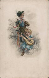 Boy with Lute, Girl with Guitar Postcard