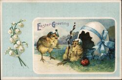 Easter Chicks, Egg & Lily of the Valley Flowers With Chicks Postcard Postcard Postcard