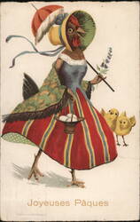 Anthropomorphic Hen in Easter Dress Postcard