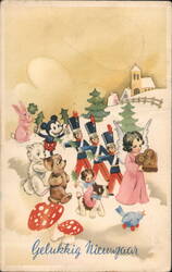 Vintage Dutch New Year's Postcard - Toys, Angel, Mickey Mouse Angels & Cherubs Postcard Postcard