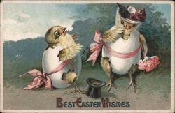 Two Chicks Hatching from Easter Eggs Postcard