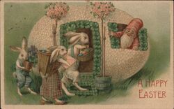 Happy Easter Gnomes and Bunnies with Eggs Postcard