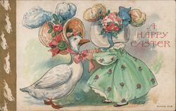 Happy Easter Duck and Girl Postcard