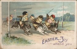 Easter Chicks Riding Rabbits Postcard Postcard