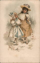 Two Girls in Winter Clothes Postcard