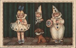 Antique Postcard - Little Girl & Clowns with Dog Postcard