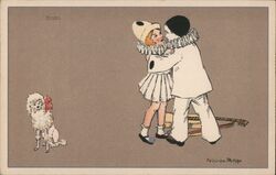 Enfin, Children Dressed as Pierrot and Pierrette, Poodle Postcard