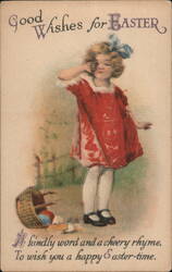 Crying Girl Dropped Easter Basket Postcard Postcard