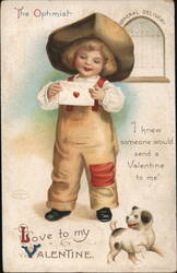 Optimistic Child with Valentine & Dog Postcard