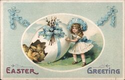 Little Girl with Giant Easter Egg and Chicks Postcard