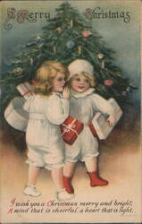 Two Children Whispering by Christmas Tree Ellen Clapsaddle Postcard Postcard Postcard