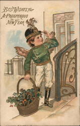 New Year Postcard, Cherub with Basket Angels & Cherubs Postcard Postcard