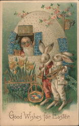 Easter Postcard, Santa in Egg House, Bunnies Postcard