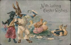 Sailor Bunnies & Ducklings with Easter Eggs Postcard