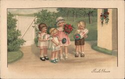 Four Children with Flowers, Paul Ebner Postcard With Children Postcard Postcard