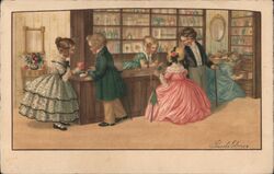 Children Playing Shopkeeper, Antique Postcard Postcard