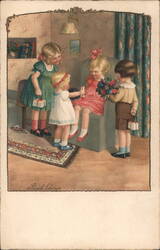 Children Giving Gifts and Flowers Postcard