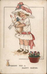 Little Girl with Easter Bunny Rabbit Postcard