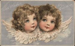 Two Cherubic Angels, Easter Greetings Postcard Postcard