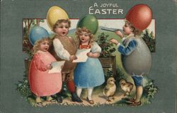 A Joyful Easter, Children with Eggs on Heads, Chicks Postcard