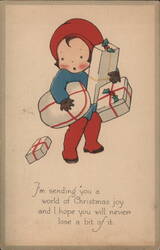 Vintage Christmas Postcard, Child with Gifts Postcard