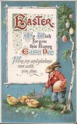 Easter Bunny with Chicks and Egg, Vintage Postcard Postcard