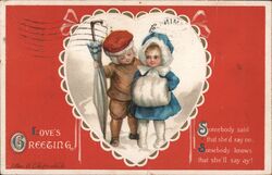 Love's Greeting, Children with Umbrella, Valentine Postcard Postcard