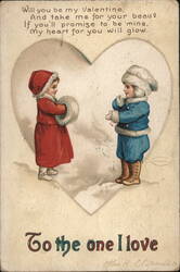 Valentine Greeting with Children in Winter Clothes Postcard