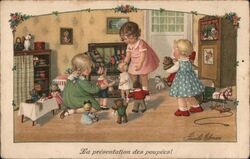 Children Playing with Dolls and Toys, Paul Ebner Postcard