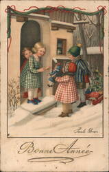 Children Delivering Christmas Toys, Bonne Année Postcard