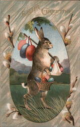 Easter Bunny Carrying Eggs and Basket Postcard