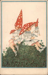 Three Children with Toadstool Hats Fantasy Primus Postcard Postcard Postcard