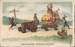 Dutch Easter Postcard, Rabbits with Giant Easter Egg Postcard