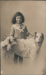 Little Girl with Flowers and Borzoi, NK 1851 Postcard