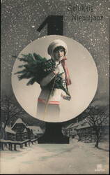 Girl with Evergreen Bough, Dutch New Year Postcard Postcard