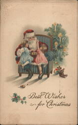 Santa Claus with Two Children and Christmas Tree Postcard