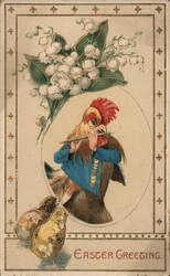 Rooster Playing Flute, Easter Greeting Postcard Postcard