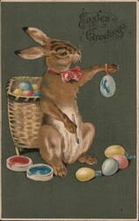 Easter Bunny Painting Eggs, Vintage Postcard Postcard