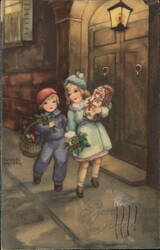 Children with Gifts, Bonne Année Postcard