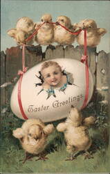 Easter Greetings Baby Chick Egg Vintage Postcard Postcard