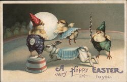 Happy Easter Chicks and Bunny Circus Postcard Postcard