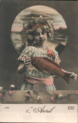 April Fool's Day Postcard, Girl with Fish Postcard