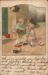 Three Children Sharing Food, 1928 Postcard