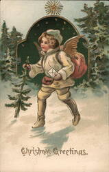 Christmas Angel Delivering Mail Postcard 1917 Postcard