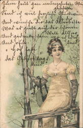 Woman in Yellow Dress with Hat and Gloves Postcard