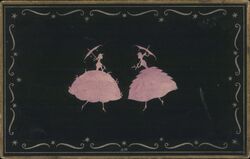 Two Girls with Parasols Silhouette Postcard Postcard