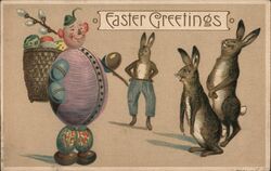 Easter Greetings Egg Man with Easter Bunnies Postcard Postcard