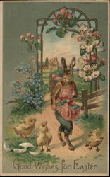 Easter Bunny with Chicks, Flowers, and Eggs Postcard